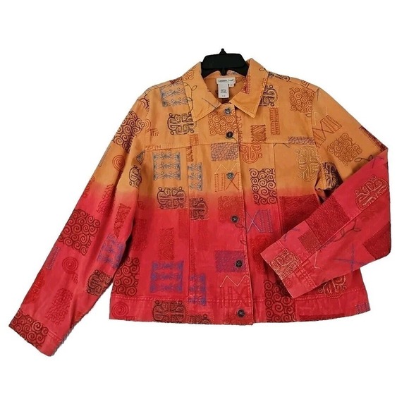 Coldwater Creek~Woman Sz. XL~Orange/Red Cotton Button-Up Boho Jacket Embroidered - Picture 5 of 9